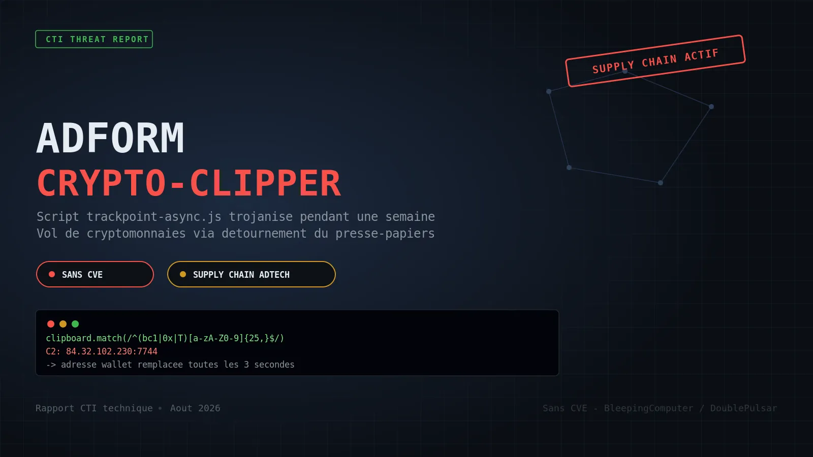 Adform : le script publicitaire trackpoint-async.js détourné en voleur de cryptomonnaies pendant une semaine