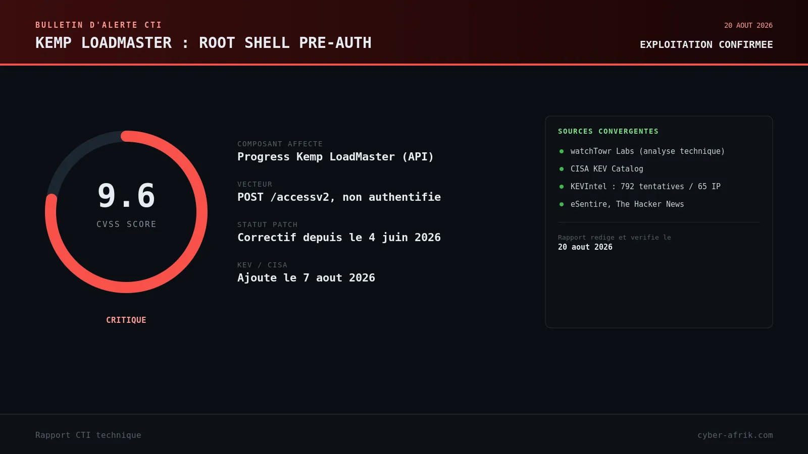 CVE-2026-8037 : comment 16 octets de mémoire heap non initialisée ouvrent un root shell sur Kemp LoadMaster