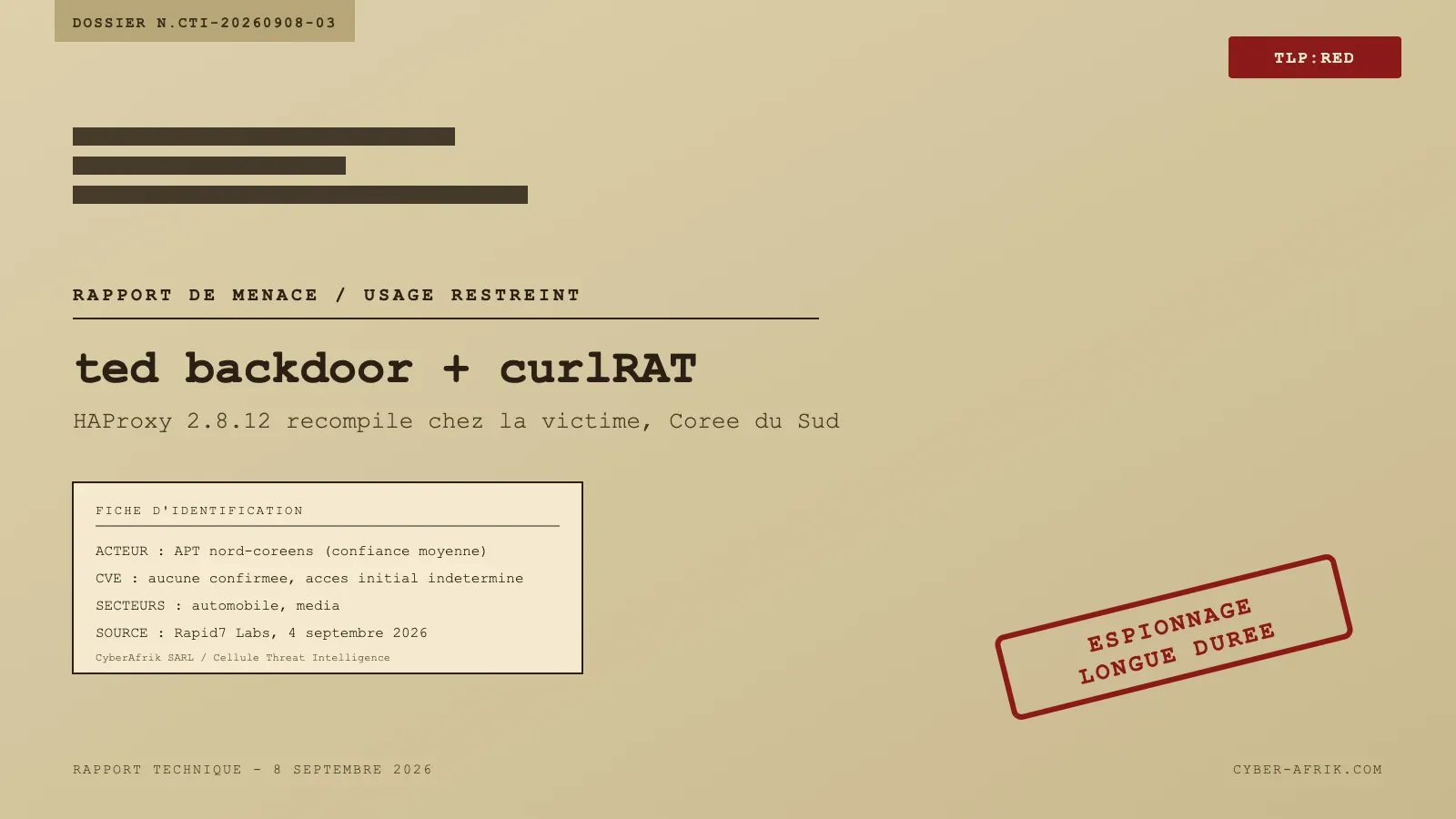 ted backdoor : un HAProxy recompilé sert de poste d'écoute à des APT nord-coréens en Corée du Sud